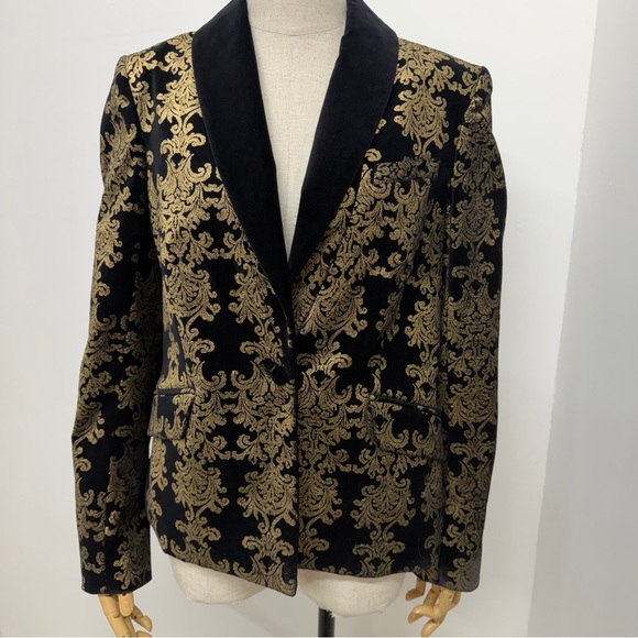 7 For All Mankind Jackets & Blazers - 7 for all Mankind Black Gold Brocade Blazer Maximalist Retro Womans Size S